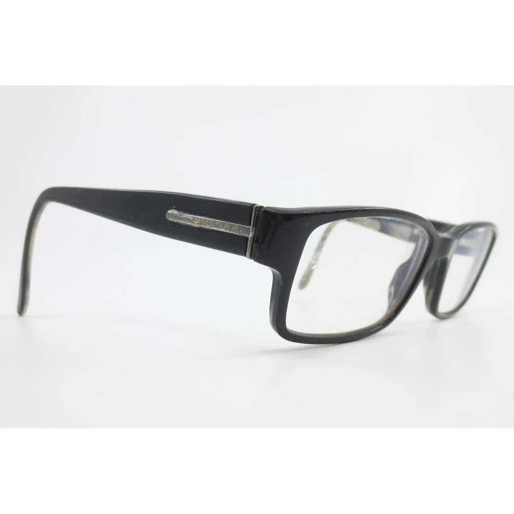 Bvlgari Rectangular Eyeglass Frames Black Grey Marble 53-17-140 Silver Logo